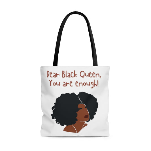 Dear Black Queen, You Are Enough Durable Motivational Tote Bag- Inspirational Tote Bag, Laptop Tote Bag, Office Tote Bag, Self-Care Gift Tote Bag, Tote Purse